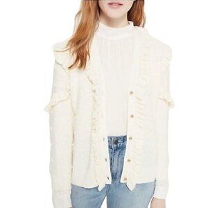 kate spade Cream Ruffle-Trim Knit Cardigan